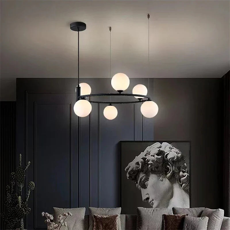 Afralia™ Glass Ball Pendant Chandelier, Adjustable Height, Modern Nordic Design