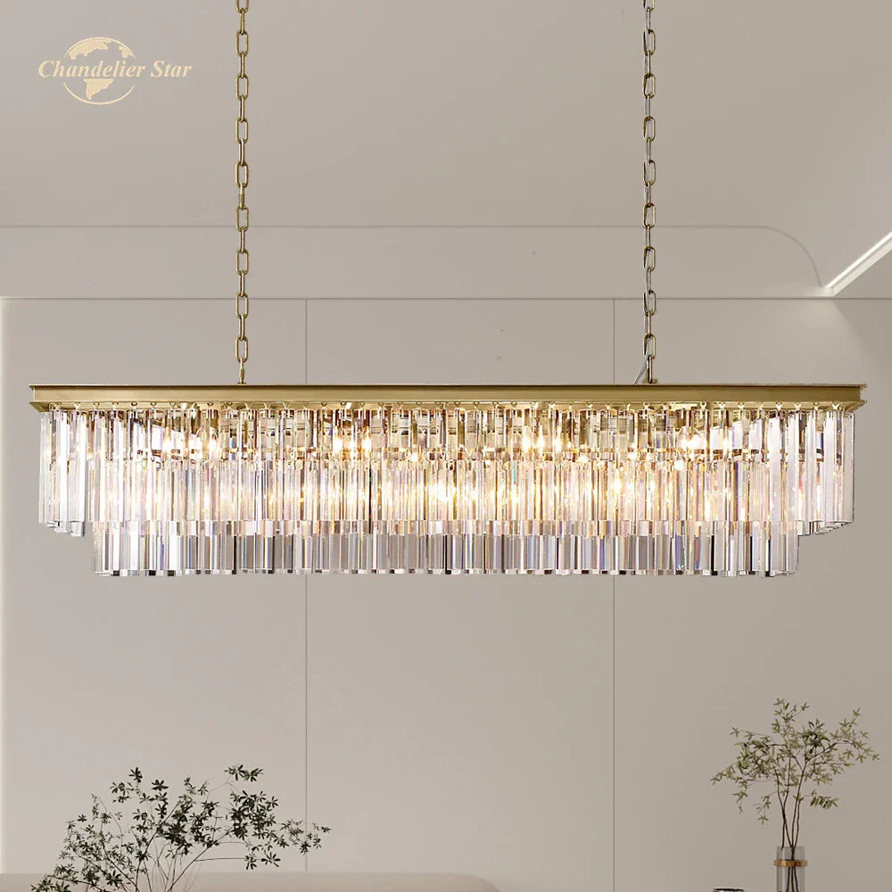 Afralia™ LED Rectangular Crystal Chandelier for Dining Living Kitchen Island
