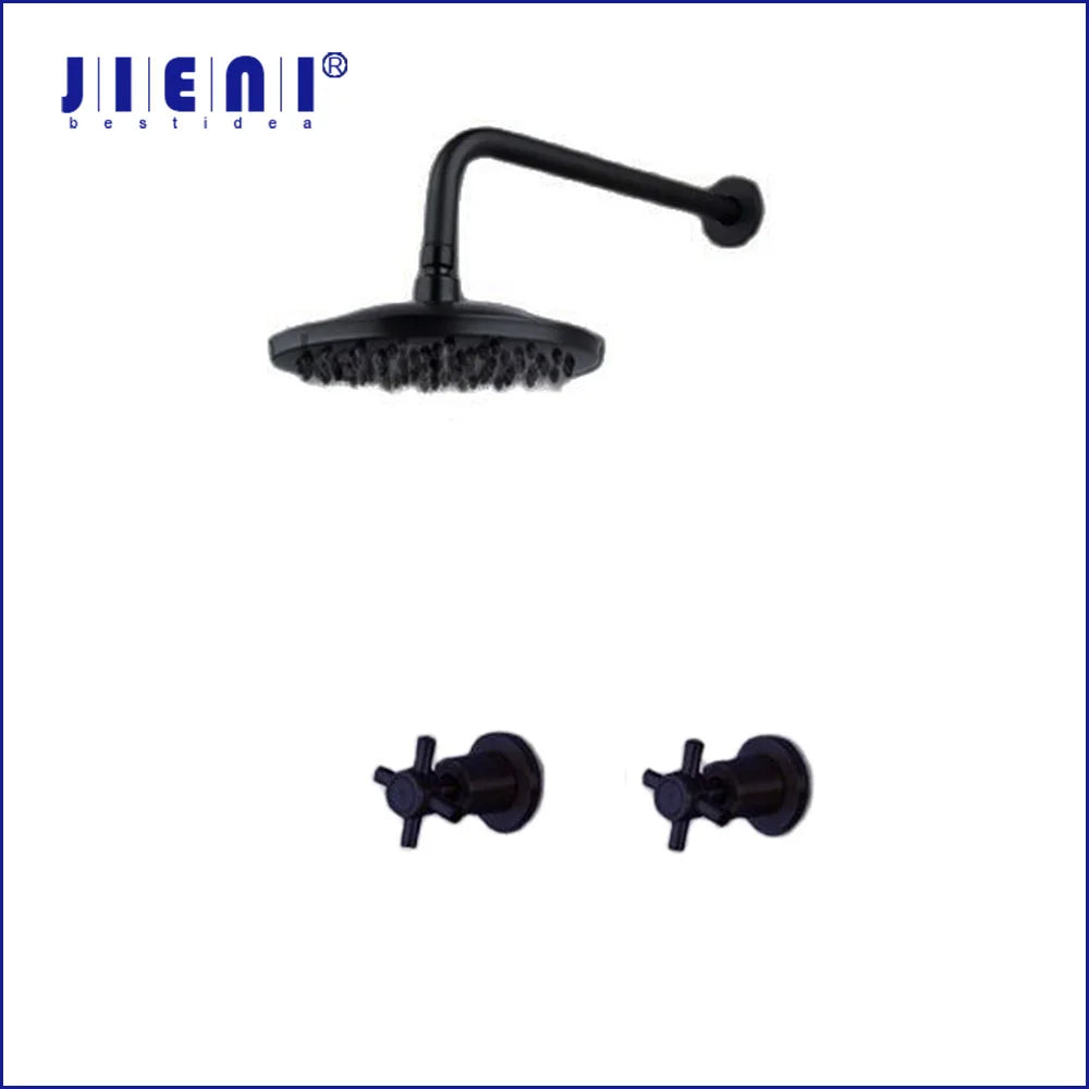 Afralia™ Matte Black & Antique Brass Rainfall Tub Mixer Faucet with Golden Round Shower Head