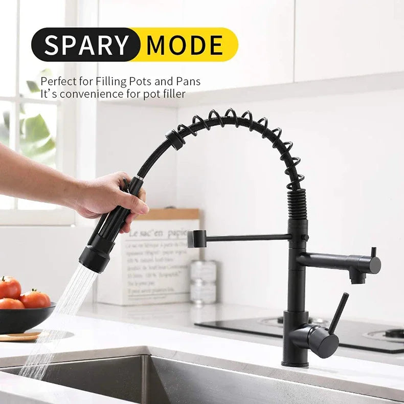 Afralia™ Brushed Nickel Kitchen Faucet Pull Out Mixer Tap Swivel Water Outlet