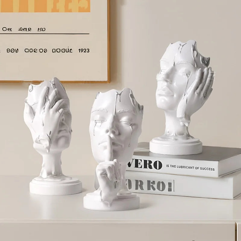 Afralia™ Abstract Face Mask Silence Gold Resin Statue Home Decor Figurine