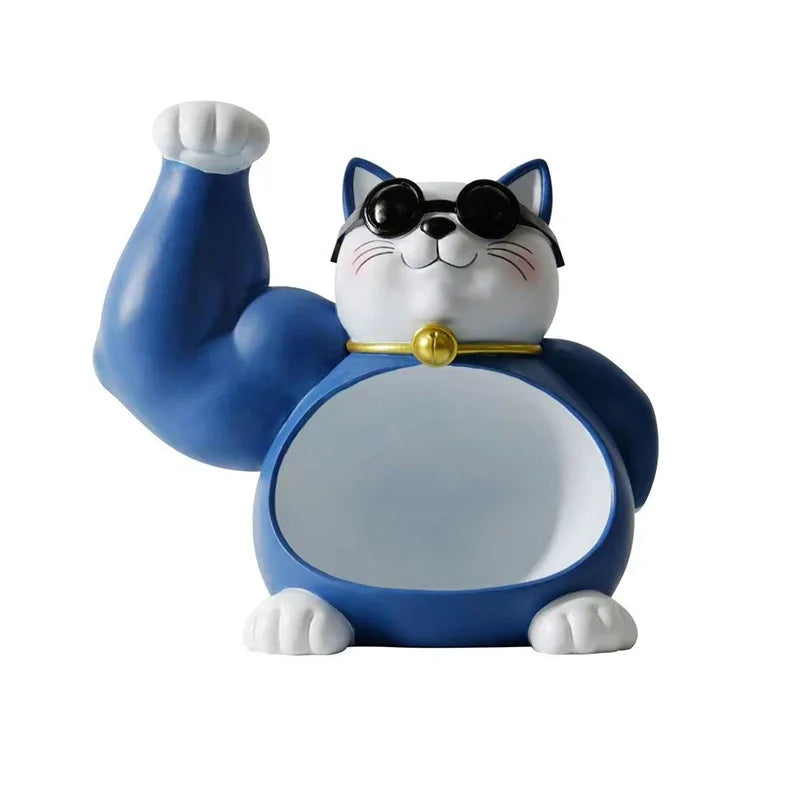 Afralia™ Lucky Cat Remote Control Organizer Resin Figurine Modern Home Decor