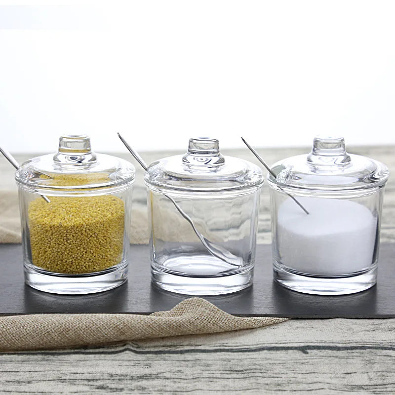 Afralia™ Glass Seasoning Can with Spoon - Spice Jar for Sugar Salt Pepper Powder