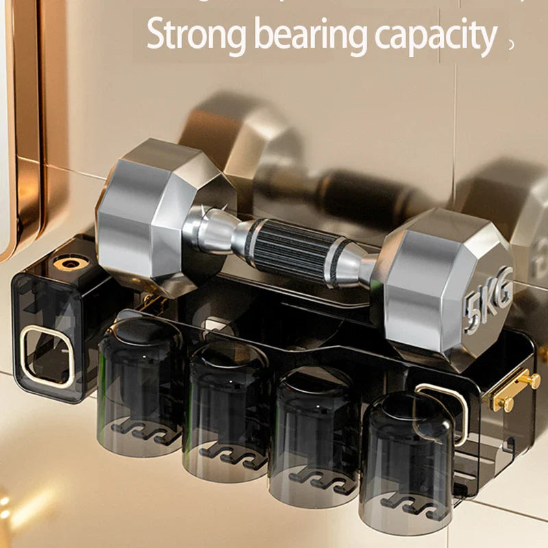 Afralia™ Inverted Toothbrush Holder with Automatic Toothpaste Squeezer & Makeup Storage Rack