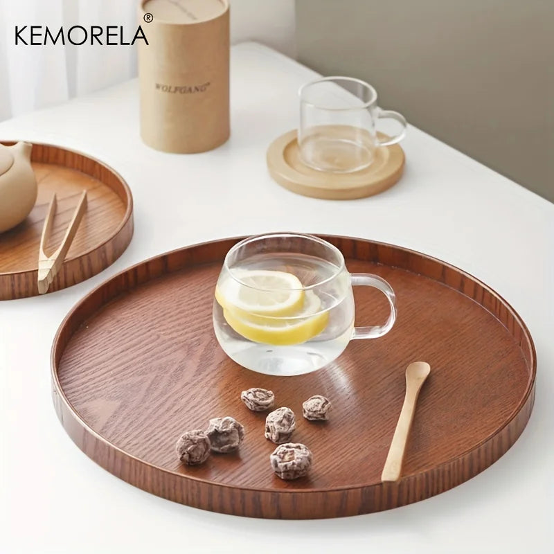 Afralia™ Round Acacia Wood Serving Tray - Decorative Farmhouse Candle Holder Tray