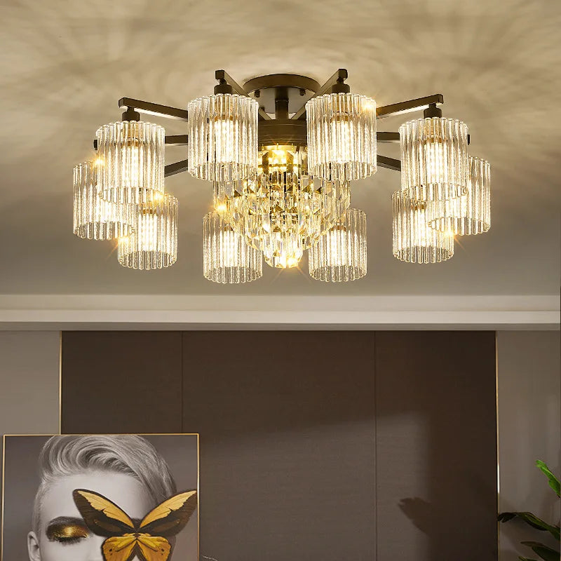 Afralia™ Modern Crystal Ceiling Lamp with Gold and Black Shade