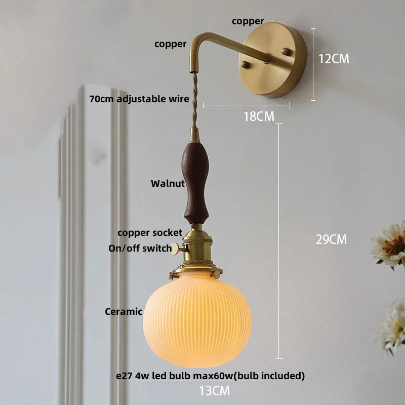 Afralia™ Ceramic Copper Wall Light Fixture with Pull Chain Switch, E27 LED, Modern Nordic Design