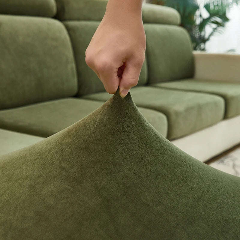 Afralia™ Velvet Sofa Cover: Single Loveseat L-shaped Protector in Polar Fleece Stretch Fabric.