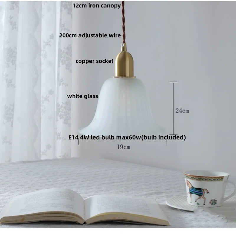 Afralia™ White Glass Copper LED Pendant Light Fixture for Study Bedroom Restaurant