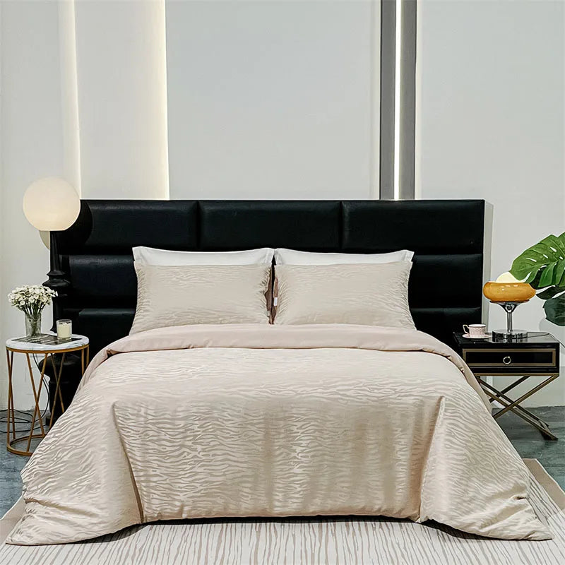 Afralia™ Jacquard Satin Duvet Cover Set - Luxury Solid Soft Quilt Kit