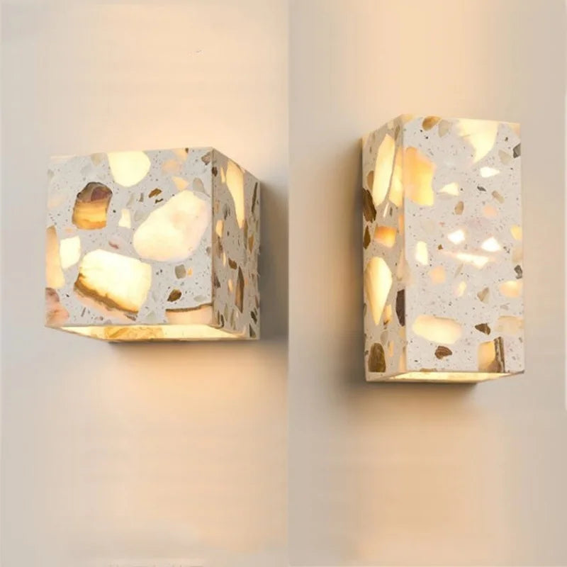 Afralia™ LED Wall Light Fixture Bedroom Balcony Hallway Waterproof Square Terrazzo Bedside Lamp