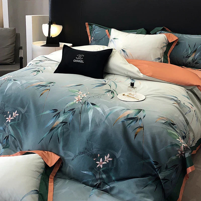Afralia™ Luxury Bamboo Flowers Bedding Set: 1000TC Silky Egyptian Cotton Duvet Cover Set