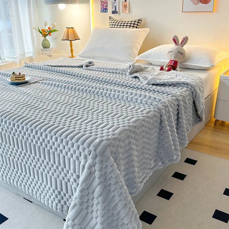 Afralia™ Striped Coral Fleece Blanket | Soft & Cozy Bed Cover for Home, Office, and Travel