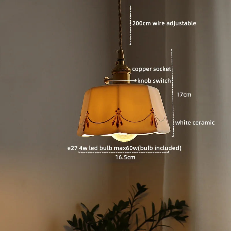 Afralia™ LED Copper Ceramic Pendant Lamp Modern Style Chandelier for Living Dining Bedroom
