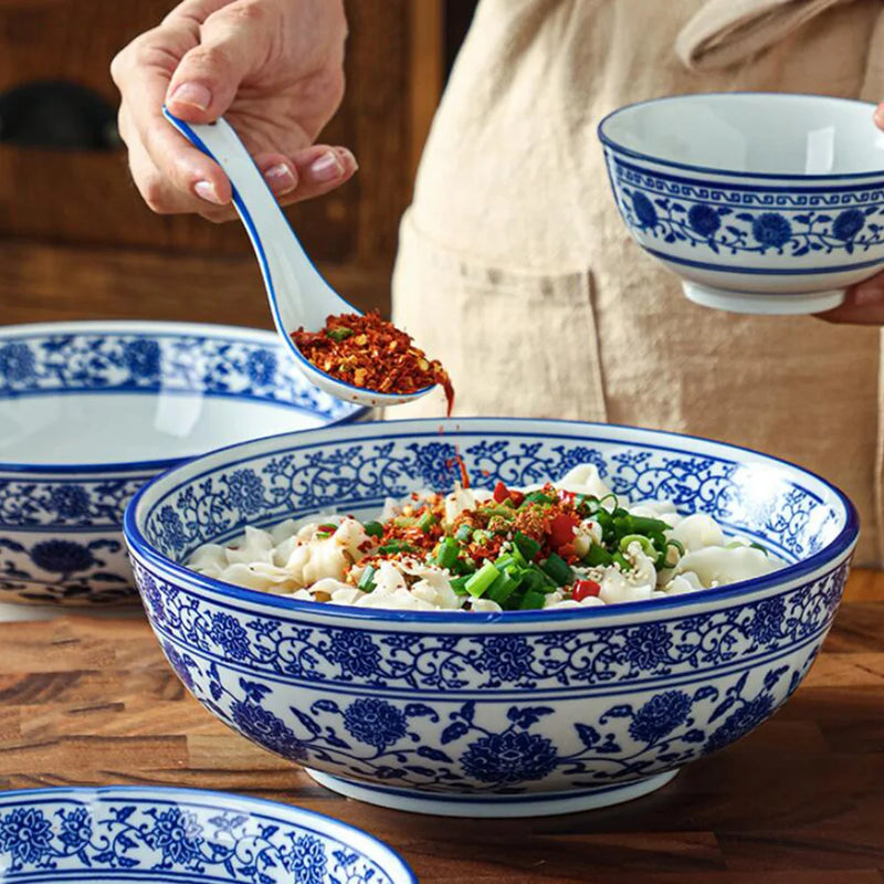 Afralia™ Blue and White Ceramic Soup Bowl - Perfect for Noodles and Soups