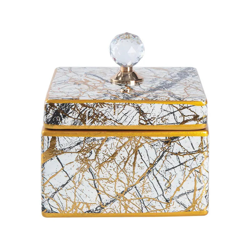 Afralia™ Marbled Ceramic Jewelry Box, Vintage Candy Jar Home Decor Ornament