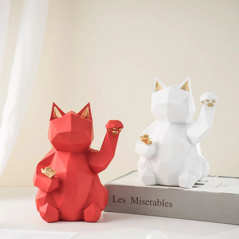 Afralia™ Resin Lucky Cat Figurine: Nordic Animal Statuette for Home & Office Decor