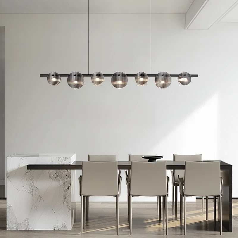 Afralia™ Black Glass Linear Chandelier for Dining Office Bar Modern Kitchen Island