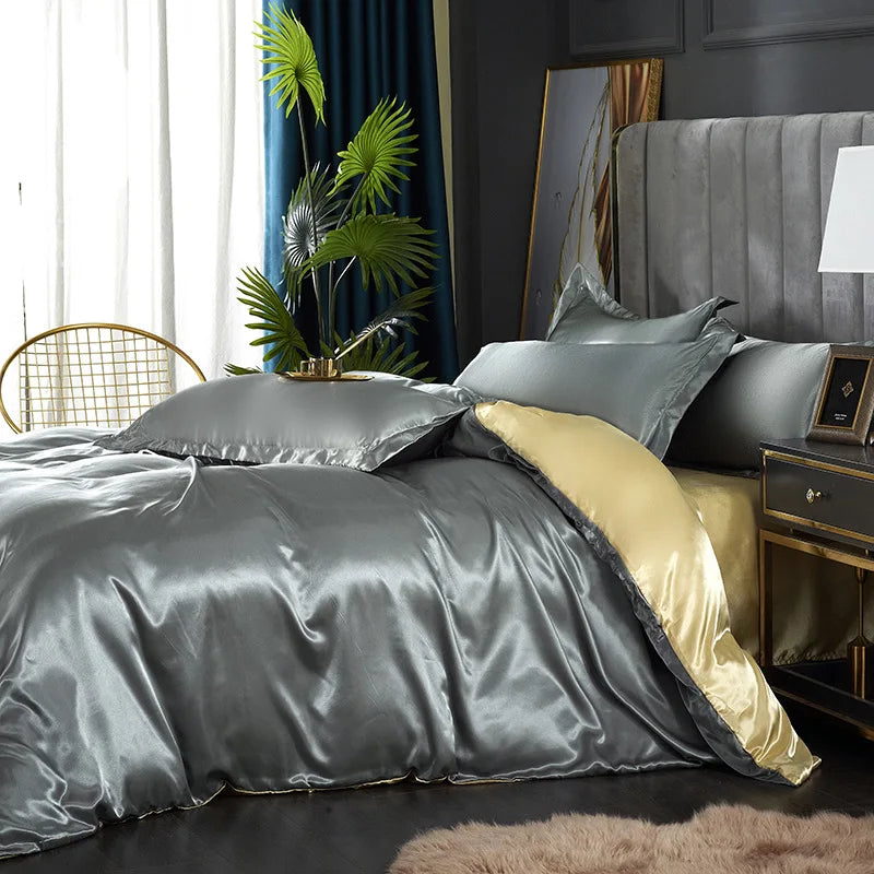 Afralia™ Silky Ice Solid Color Bedding Set for Cool Summer Sleep