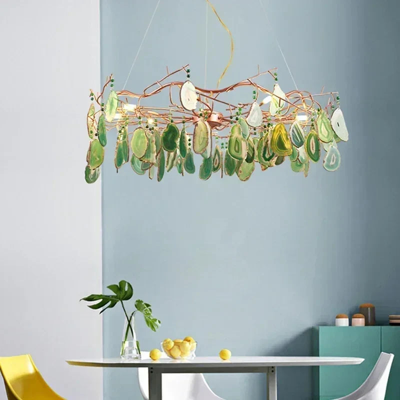 Afralia™ Natural Agate Chandelier Green Blue Lighting for Foyer Living Dining Room