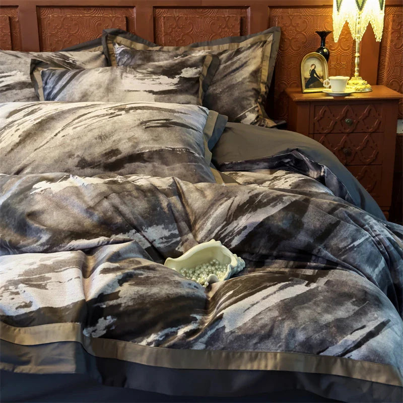 Afralia™ Vintage Digital Bedding Set 1000TC Egyptian Cotton Duvet Cover Set with Sheet & Pillowcases