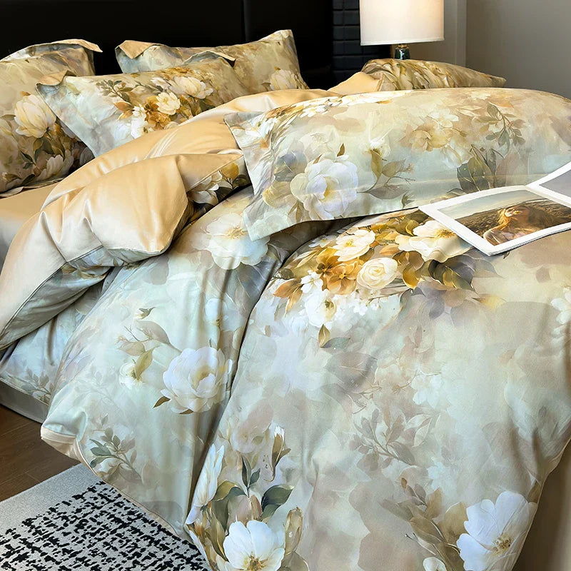 Afralia™ Floral Print 600TC Egyptian Cotton Bedding Set - 4Pcs