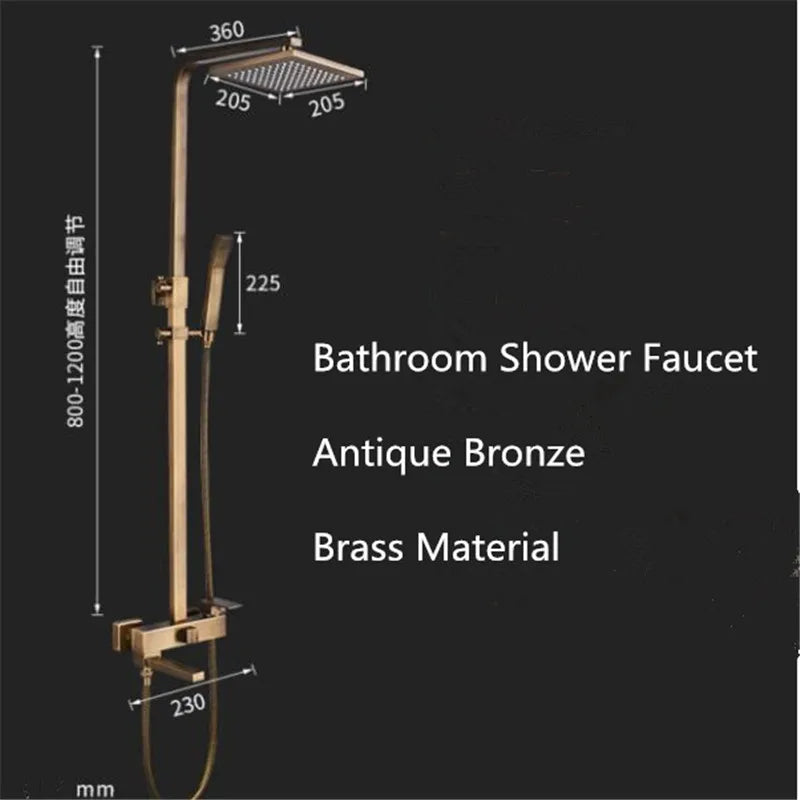 Afralia™ Square 8" Antique Brass Bathroom Shower Faucet Mixer Set - Rainfall Shower Head