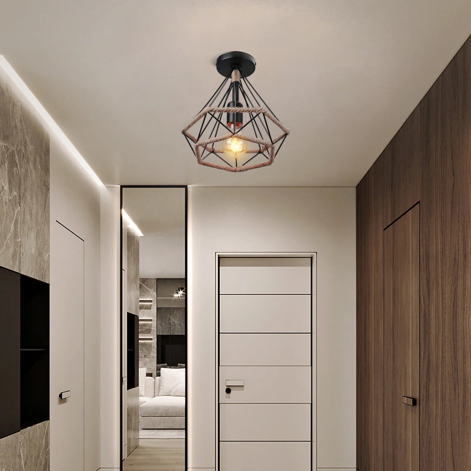 Afralia™ Handmade Hemp Rope Ceiling Lamps Chandelier Vintage Retro Industrial Lighting