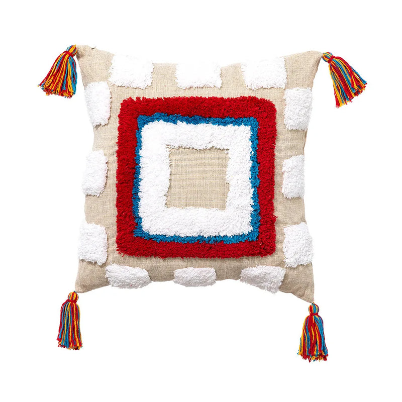 Afralia™ Hand-Embroidered Tufted Geometric Tassel Pillowcase