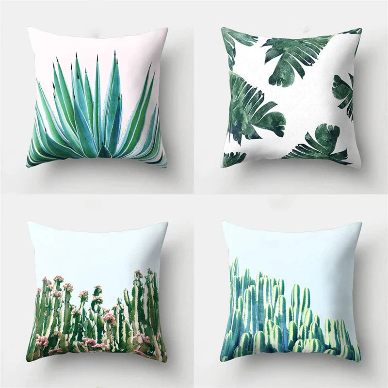 Tropical Cactus Leaves Pillowcase - Afralia™ Home Decor Sofa Cushion Cover