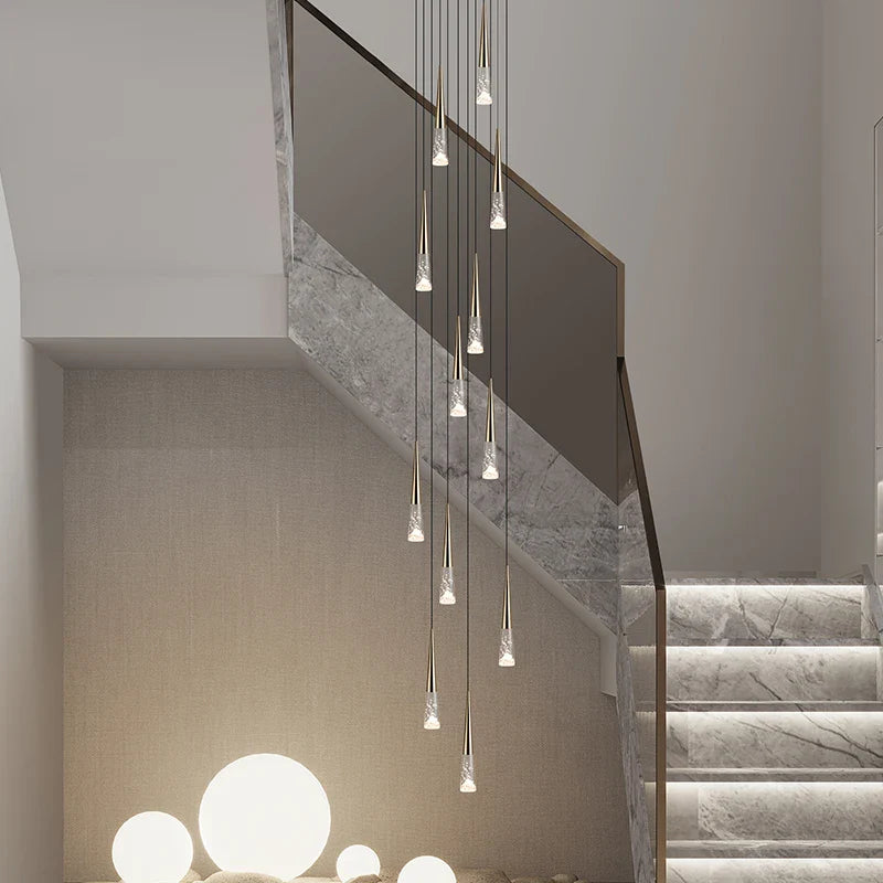 Afralia™ LED Nordic Staircase Chandelier Golden Black Indoor Lighting