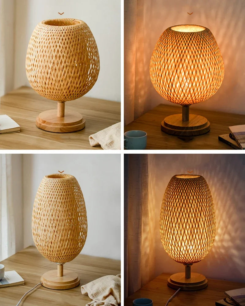 Afralia™ Handcrafted Bamboo Table Lamp with Wood Rattan Lampshade