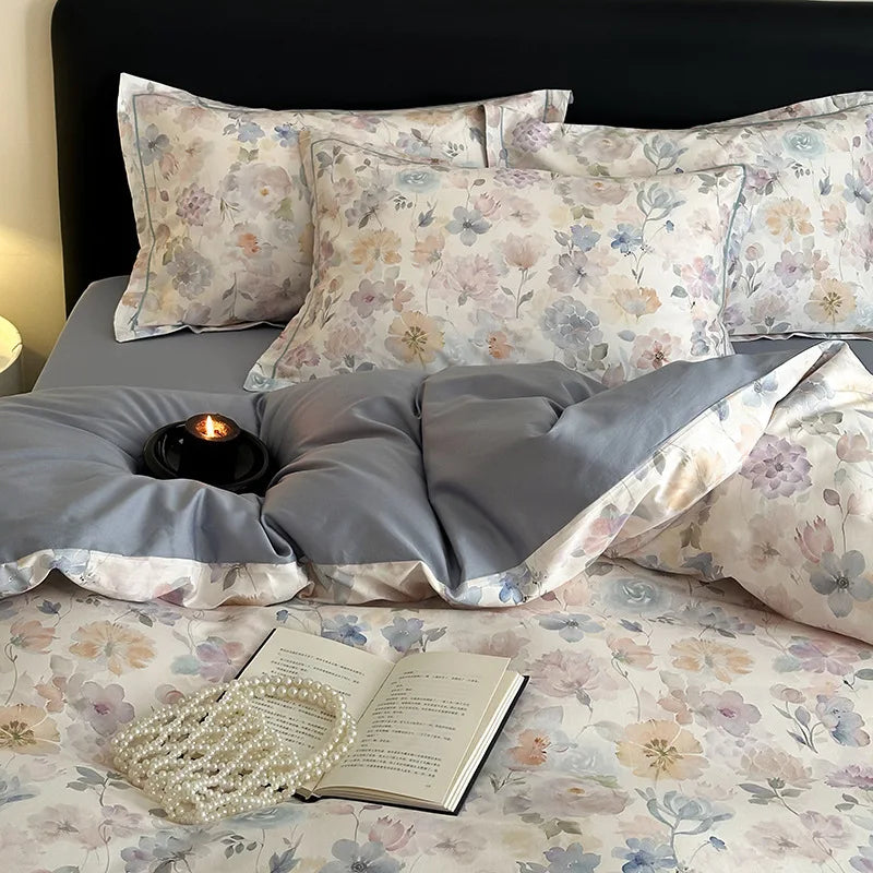 Afralia™ Satin Flower Fitted Sheet Set - Luxury 100% Cotton Print Bedding Set