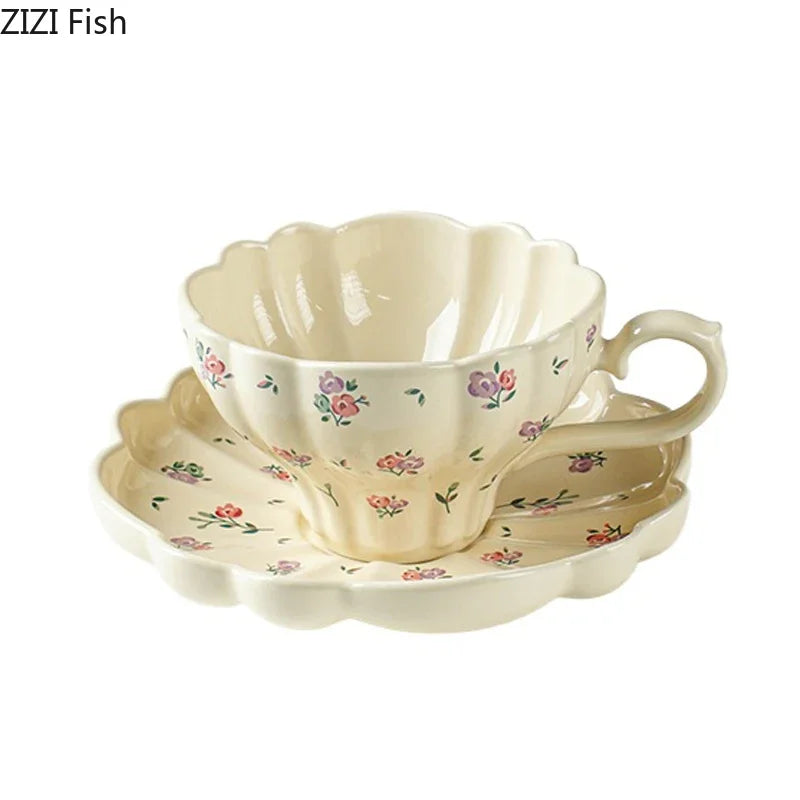 Afralia™ Porcelain Floral Coffee Mug Set – Elegant Tea Cup for Home Dining & Afternoon Tea
