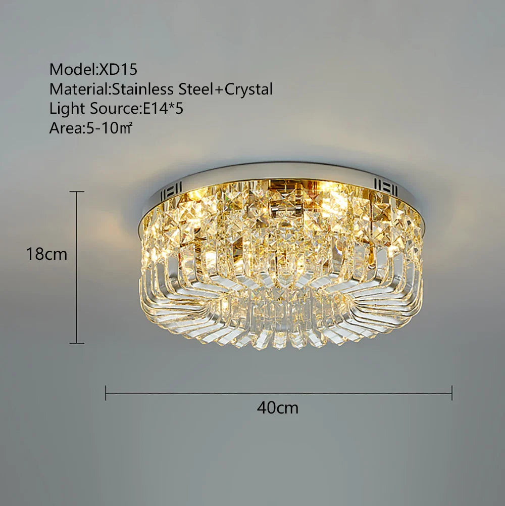 Afralia™ Round LED Crystal Chandelier Gold/Silver Luxe Ceiling Light Fixture for Bedroom