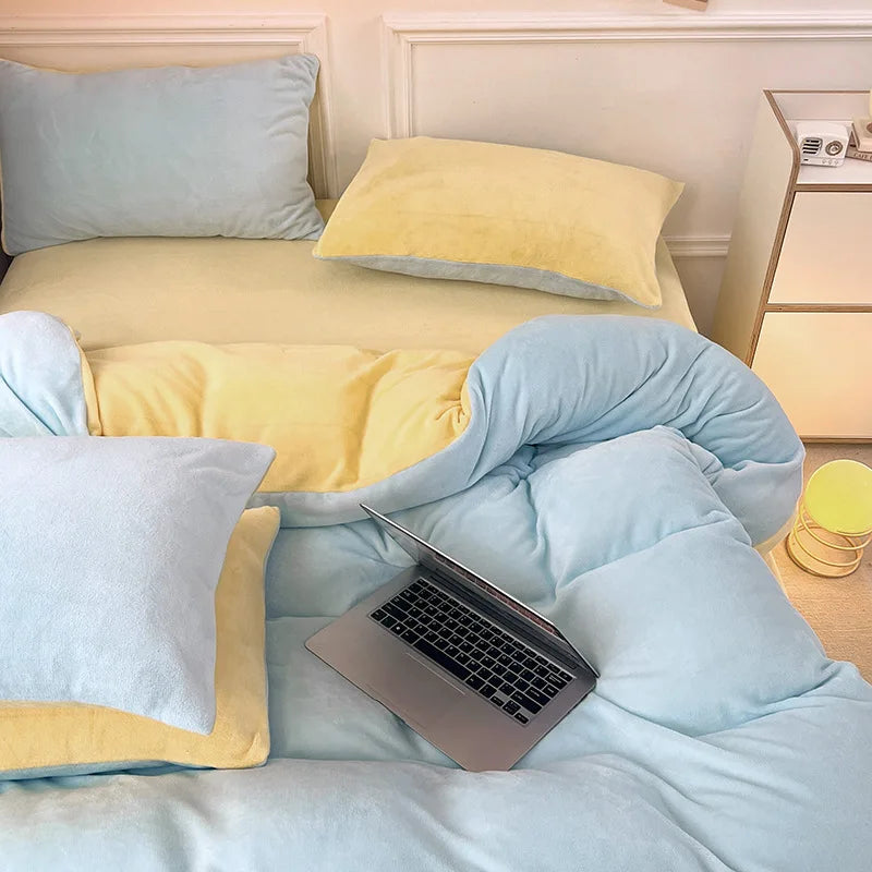 Afralia™ Double-Color Milk Velvet Bedding Sets: Plush & Warm Comforter Set for Winter