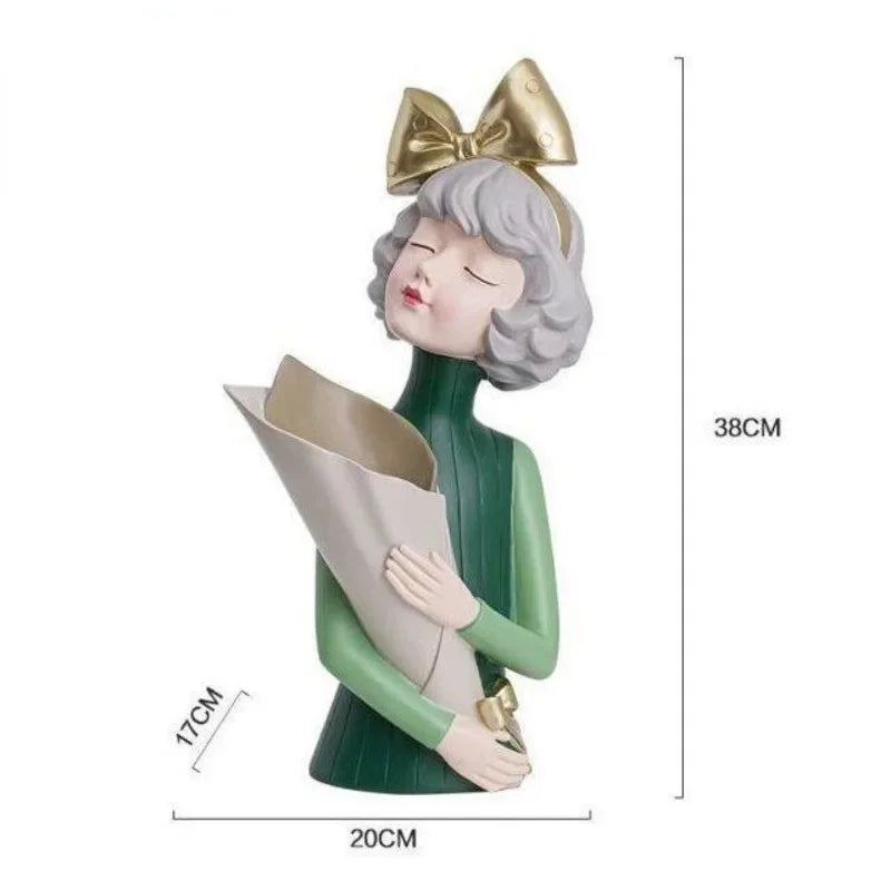 Afralia™ Nordic Bow Girl Resin Vase for Home Decor