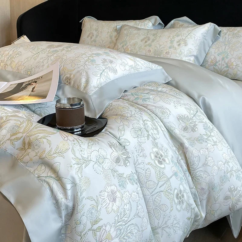 Afralia™ Eucalyptus Fiber Flowers Bedding Set: Duvet Cover, Bed Sheet, Pillowcase - 4Pcs