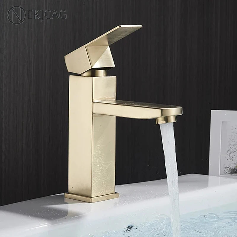 Afralia™ Brushed Gold Bathroom Basin Faucet Single Lever Vessel Sink Mixer Tap