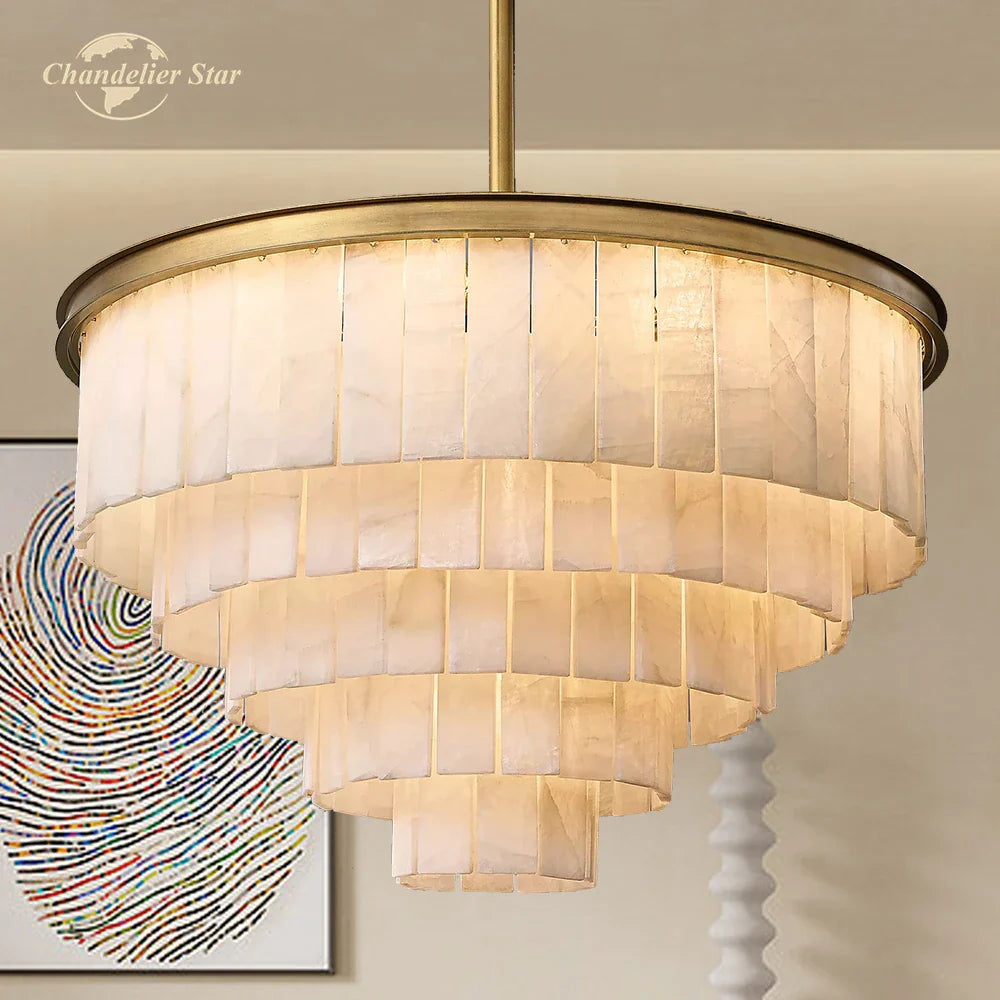 Afralia™ LED Round Glace Calcite Chandelier for Dining Room - Contemporary Crystal Hanging Lamp