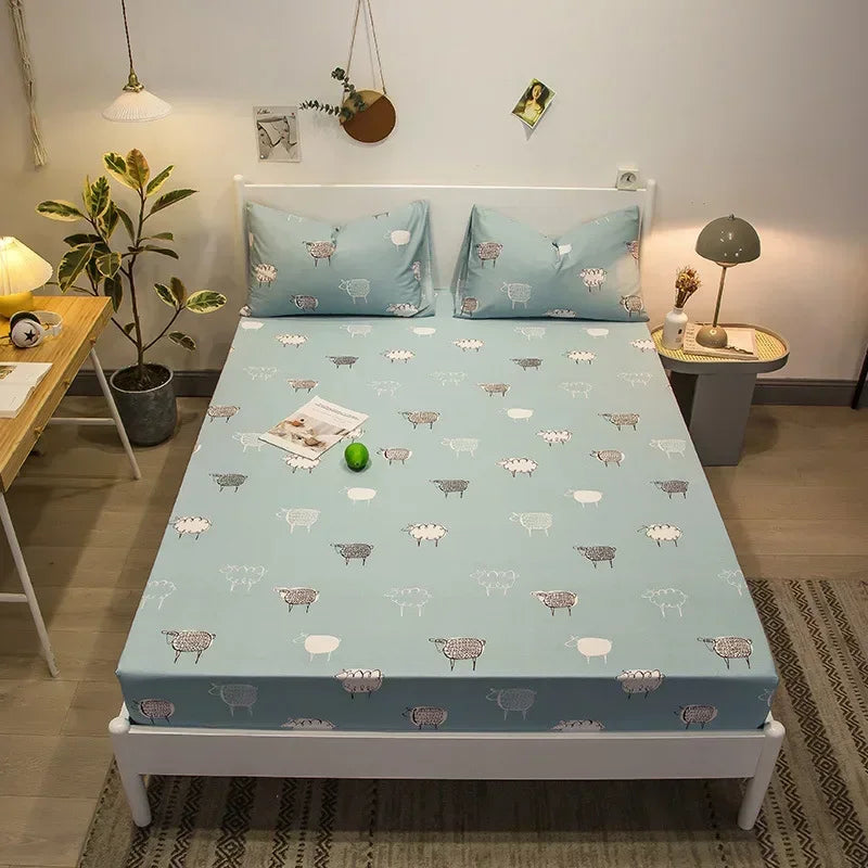 Afralia™ Queen Size Cotton Fitted Sheet Set with Cute Print, Soft and Skin-friendly Bed Cover