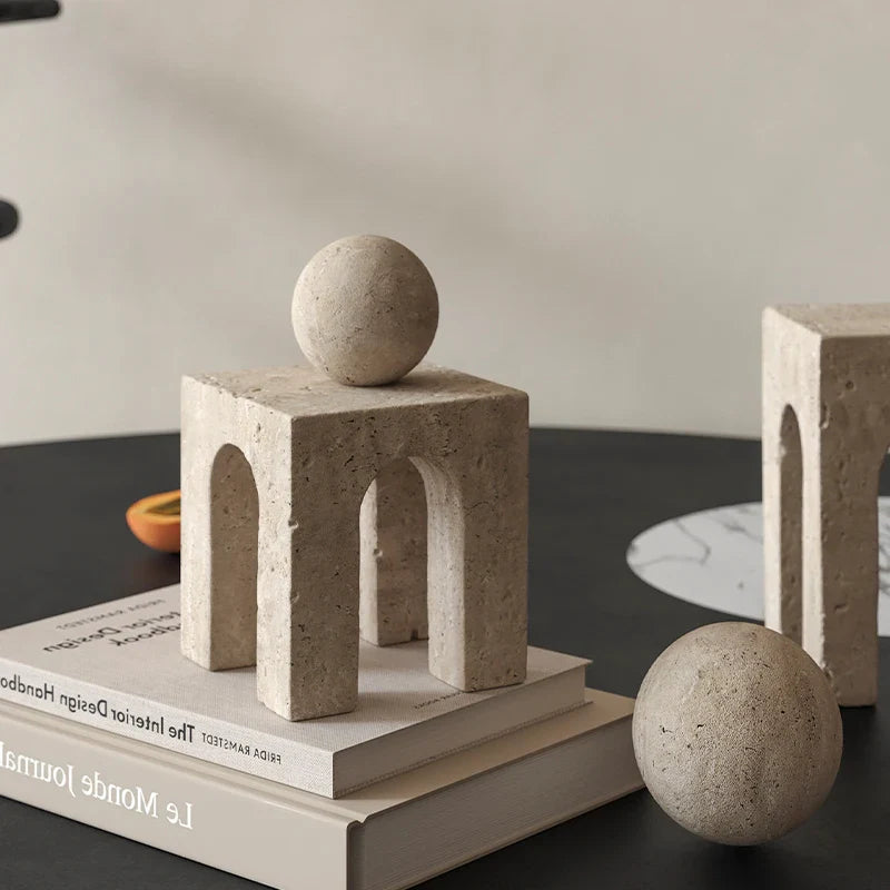 Afralia™ Archway Shape Travertine Sculpture Figurine Statue for Home Decor