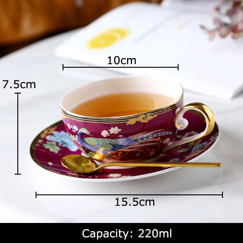 Afralia™ Phoenix Pattern Bone Cup & Saucer Set, Exquisite Gilding Coffee Mug