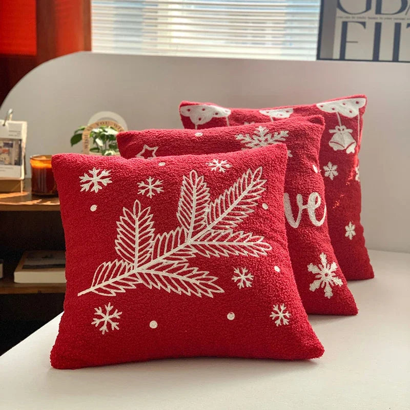 Afralia™ Christmas Cartoon Embroidered Pillow Cover Set, Festive Decorative Cushions