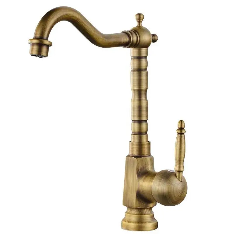 Afralia™ Brass Carved Bathroom Faucet, Single Handle Hot & Cold Water Mixer Tap