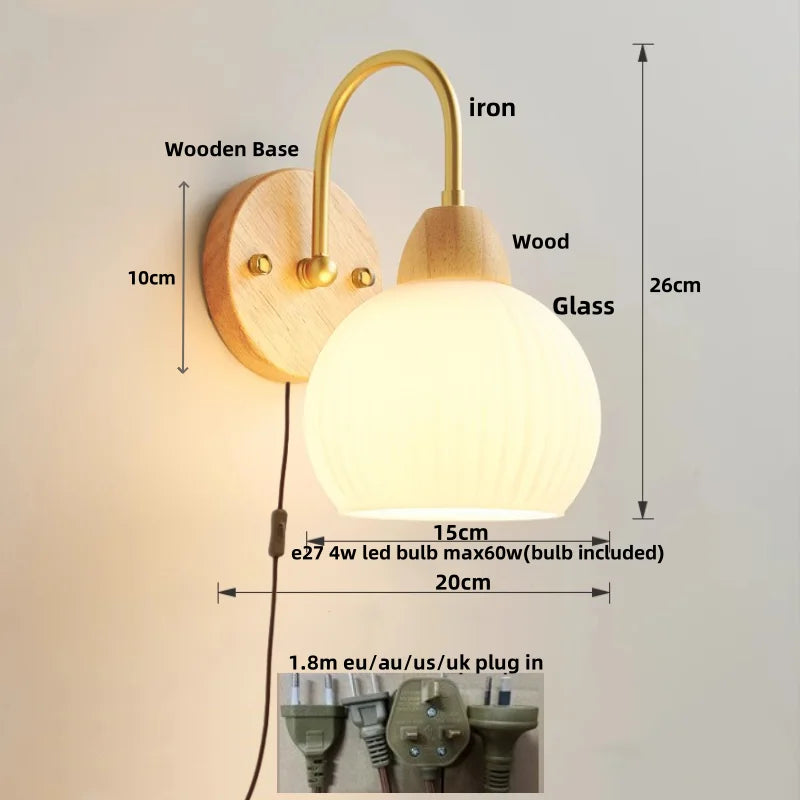 Afralia™ Wood Canopy LED Wall Light with Pull Chain Switch for Bar, Bedroom & Restaurant
