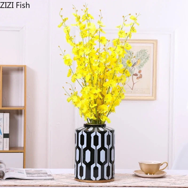 Afralia™ Geometric Stripes Ceramic Vase Home Decor Storage Tank Living Room Table