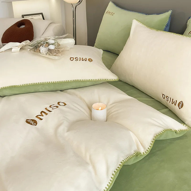 Afralia™ Winter Warm Coral Velvet King Size Bedding Set