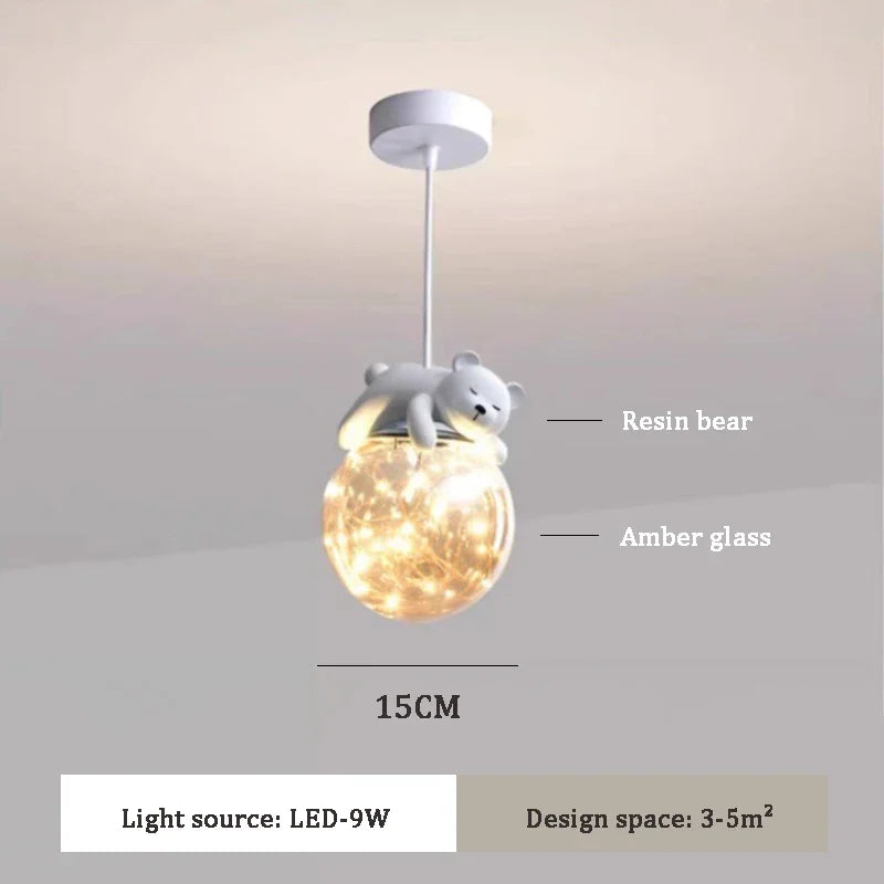 Afralia™ White Bear Bunny Chandelier: Modern Nordic Kids Room Glass Pendant Light
