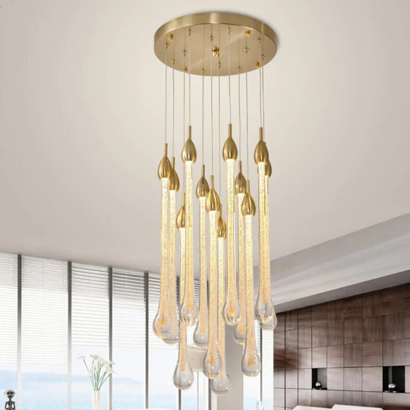 Afralia™ Villa Round Stairs 3W K9 Crystal Chandelier LED Light Fixture | Metal Suspend Lamp